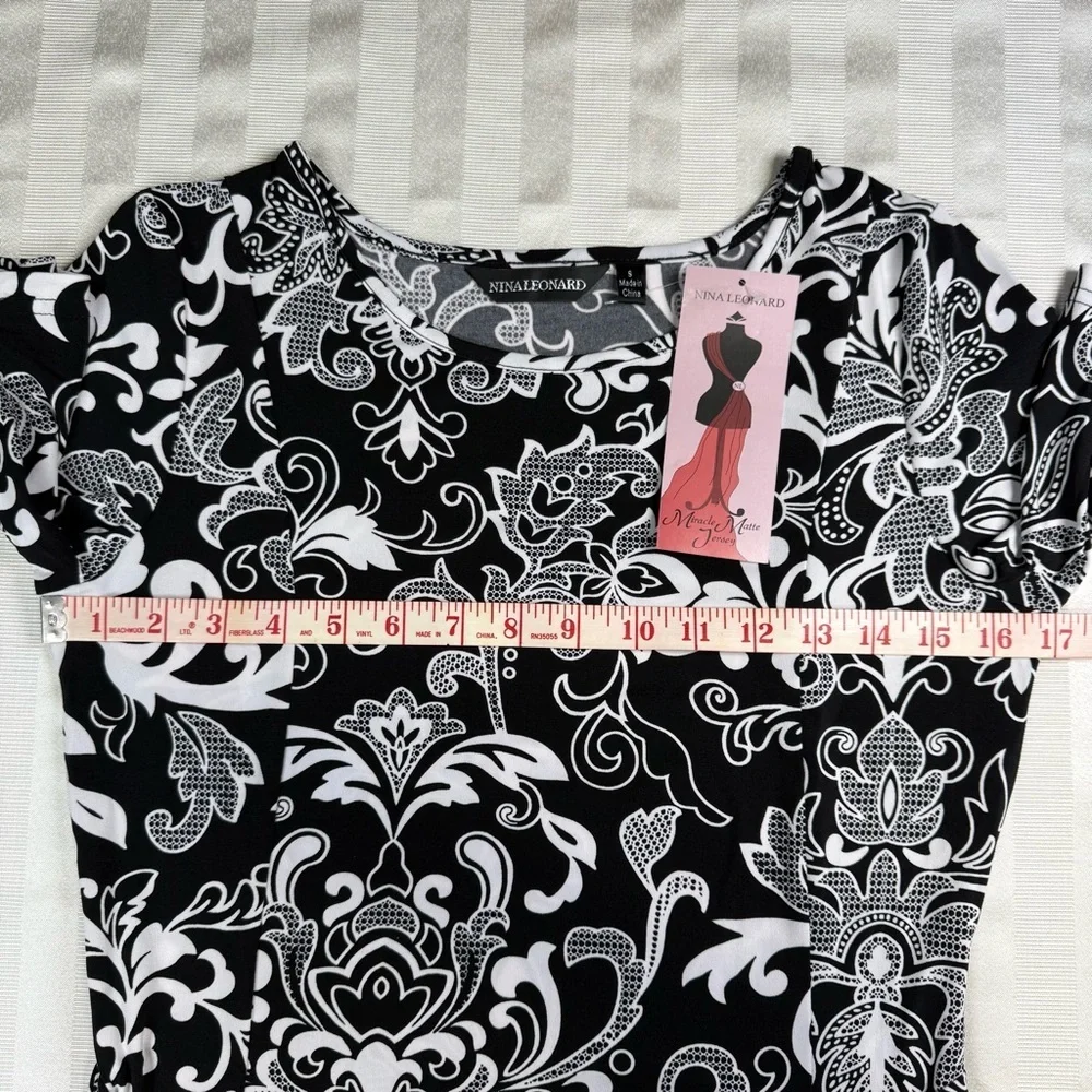 NWT Nina Leonard Miracle Matte Jersey Maxi-dress Sz Small Floral Scroll - Picture 7 of 12